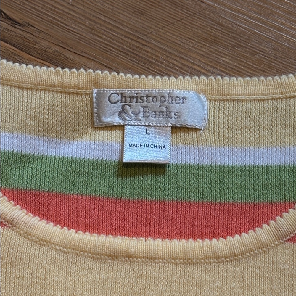 Christopher & Banks Yellow, Green, and Coral Striped Sweater - Picture 2 of 5